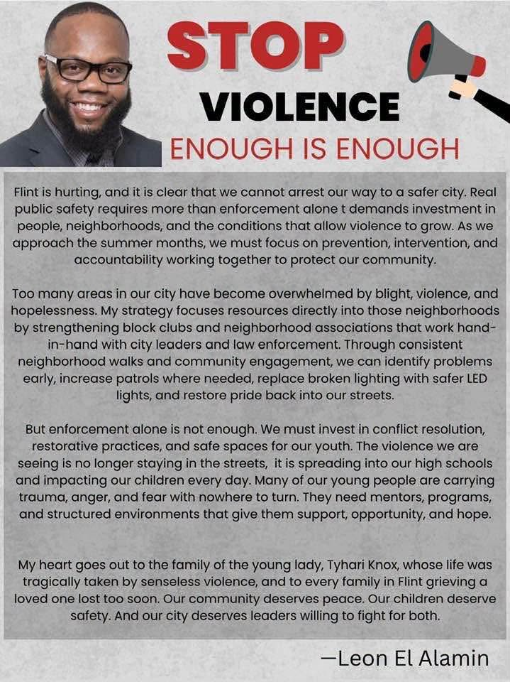 Leon EL-Alamin public safety message: Stop Violence, Enough Is Enough